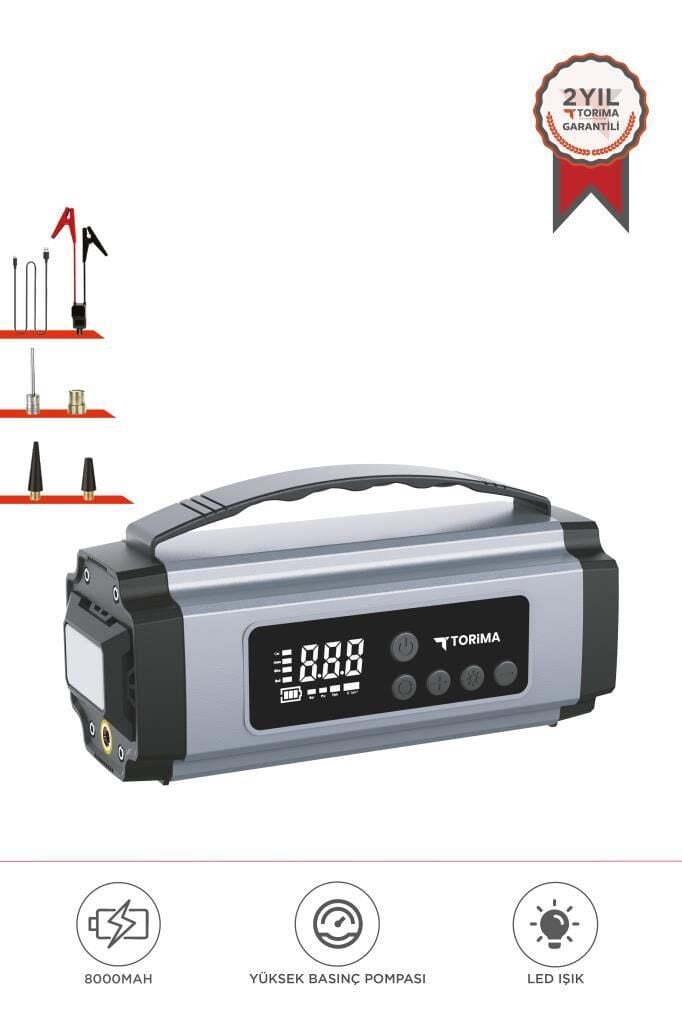 Araç Hava Kompresörü Akü Takviyeli Marş Özellikli Dijital Ekranlı Işıklı Taşınabilir Oto Kompresörü APS01