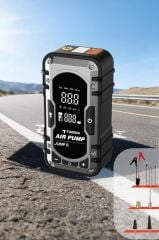 Araç Hava Kompresörü Akü Takviyeli Powerbank Dijital Ekranlı Işıklı Taşınabilir Kompresör APS02