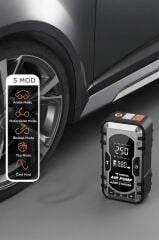 Araç Hava Kompresörü Akü Takviyeli Powerbank Dijital Ekranlı Işıklı Taşınabilir Kompresör APS02