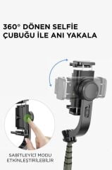 Torima Q08 Siyah Gimbal 360 Derece Uzaktan Kumandalı Taşınabilir Selfie Çubuğu Tripod