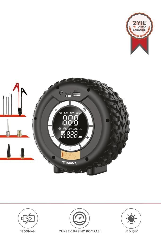 Torima APS-03 Taşnabilir Araç Akü Takviyeli ,Powerbank Destekli ,Işıklı Oto Hava Kompresörü