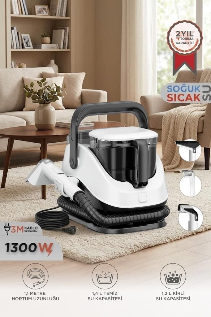 Buharlı Temizleyici Halı ve Koltuk Yıkama Cam Zemin Mutfak Temizleme Buhar Makinesi TCC01 Siyah