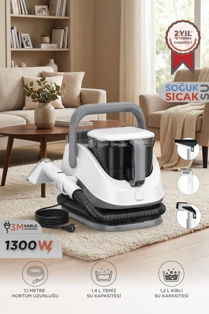 Buharlı Temizleyici Halı ve Koltuk Yıkama Cam Zemin Mutfak Temizleme Buhar Makinesi TCC01 Gri