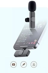 Yaka Mikrofonu Type-C Lightning Dönüştürücülü 2 Adet Kablosuz Mikrofon K9