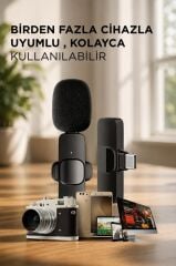 Yaka Mikrofonu Type-C Lightning Dönüştürücülü 2 Adet Kablosuz Mikrofon K9