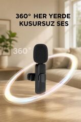 Yaka Mikrofonu Type-C Lightning Dönüştürücülü 2 Adet Kablosuz Mikrofon K9