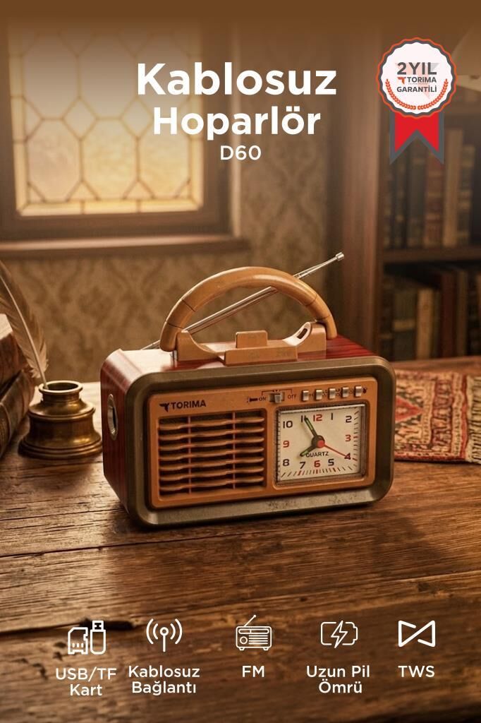 Torima Bluetooth Hoparlör Nostaljik Radyo Kablosuz Speaker D60 Kırmızı