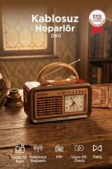 Bluetooth Hoparlör Nostaljik Radyo Kablosuz Speaker D60 Kırmızı