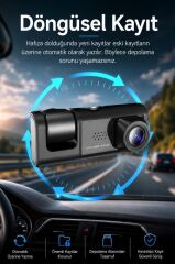 Araç İçi Kamera Gece Görüşlü LCD Ekranlı 1080P 3 Kameralı Araç Kamerası TA01 Siyah