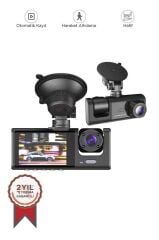 Araç İçi Kamera Gece Görüşlü LCD Ekranlı 1080P 3 Kameralı Araç Kamerası TA01 Siyah