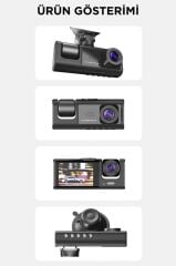 Araç İçi Kamera Gece Görüşlü LCD Ekranlı 1080P 3 Kameralı Araç Kamerası TA01 Siyah