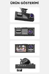 Araç İçi Kamera Gece Görüşlü LCD Ekranlı 1080P 3 Kameralı Araç Kamerası TA01 Siyah