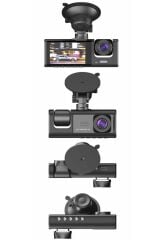 Araç İçi Kamera Gece Görüşlü LCD Ekranlı 1080P 3 Kameralı Araç Kamerası TA01 Siyah