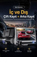 Araç İçi Kamera Gece Görüşlü 1080P G Sensörlü 3 Kameralı Geri Görüş Kamerası TA02 Siyah