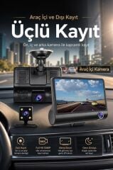 Araç İçi Kamera Gece Görüşlü 1080P G Sensörlü 3 Kameralı Geri Görüş Kamerası TA02 Siyah