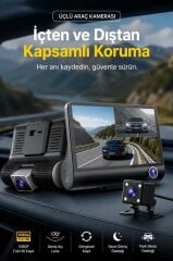 Araç İçi Kamera Gece Görüşlü 1080P G Sensörlü 3 Kameralı Geri Görüş Kamerası TA02 Siyah