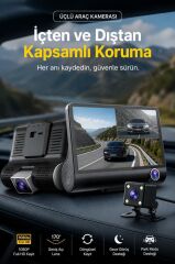 Araç İçi Kamera Gece Görüşlü 1080P G Sensörlü 3 Kameralı Geri Görüş Kamerası TA02 Siyah