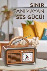 Bluetooth Hoparlör Nostaljik Radyo Kablosuz Speaker D60 Ahşap