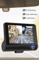 Araç İçi Kamera Gece Görüşlü 1080P G Sensörlü 3 Kameralı Geri Görüş Kamerası TA02 Siyah