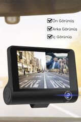 Araç İçi Kamera Gece Görüşlü 1080P G Sensörlü 3 Kameralı Geri Görüş Kamerası TA02 Siyah