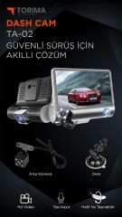 Araç İçi Kamera Gece Görüşlü 1080P G Sensörlü 3 Kameralı Geri Görüş Kamerası TA02 Siyah