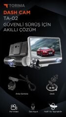 Araç İçi Kamera Gece Görüşlü 1080P G Sensörlü 3 Kameralı Geri Görüş Kamerası TA02 Siyah