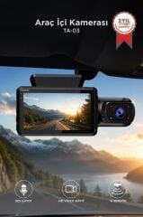 Araç İçi Kamera Gece Görüşlü LCD Ekranlı 1296P G Sensörlü Yol Kayıt 2 Kameralı TA03 Siyah