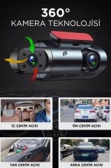 Araç İçi Kamera Gece Görüşlü LCD Ekranlı 1296P G Sensörlü Yol Kayıt 2 Kameralı TA03 Siyah