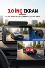 Araç İçi Kamera Gece Görüşlü LCD Ekranlı 1296P G Sensörlü Yol Kayıt 2 Kameralı TA03 Siyah
