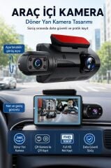 Araç İçi Kamera Gece Görüşlü LCD Ekranlı 1296P G Sensörlü Yol Kayıt 2 Kameralı TA03 Siyah