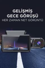 Araç İçi Kamera Gece Görüşlü LCD Ekranlı 1296P G Sensörlü Yol Kayıt 2 Kameralı TA03 Siyah