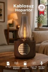 Bluetooth Hoparlör Vintage Gaz Lambası Işıklı Şarjlı Speaker D53 Ahşap