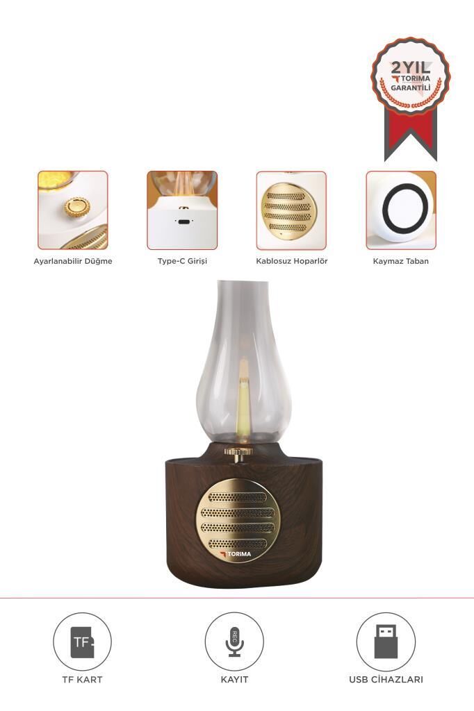Bluetooth Hoparlör Vintage Gaz Lambası Işıklı Şarjlı Speaker D53 Ahşap