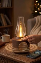 Bluetooth Hoparlör Vintage Gaz Lambası Işıklı Şarjlı Speaker D53 Nikel
