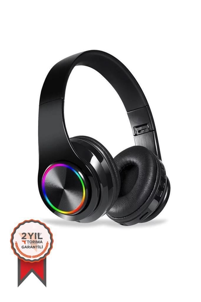 Bluetooth Kulaklık Rgb Işıklı Kulak Üstü Kablolu Kablosuz Kulaklık B39S Siyah