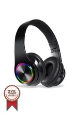 Bluetooth Kulaklık Rgb Işıklı Kulak Üstü Kablolu Kablosuz Kulaklık B39S Siyah