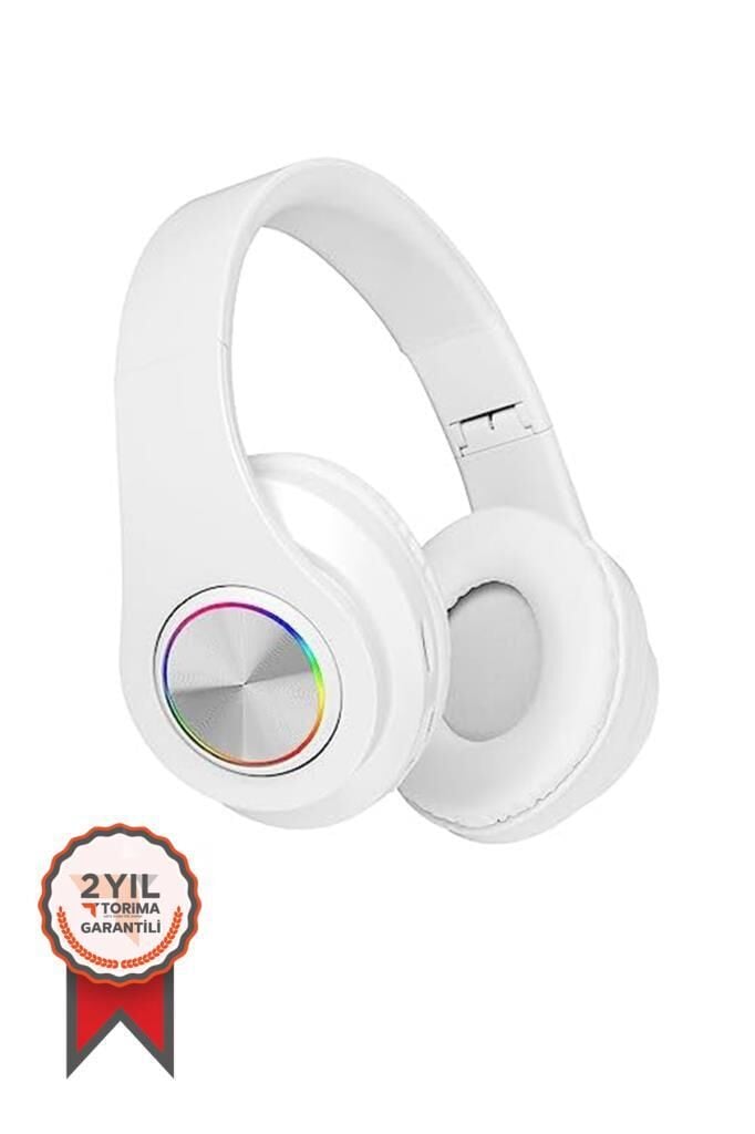 Bluetooth Kulaklık Rgb Işıklı Kulak Üstü Kablolu Kablosuz Kulaklık B39S Beyaz