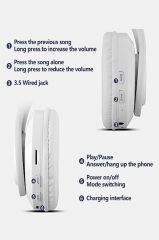 Bluetooth Kulaklık Rgb Işıklı Kulak Üstü Kablolu Kablosuz Kulaklık B39S Beyaz