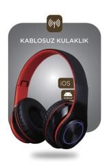 Bluetooth Kulaklık Rgb Işıklı Kulak Üstü Kablolu Kablosuz Kulaklık B39S Kırmızı Siyah