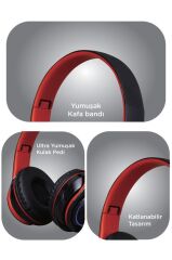 Bluetooth Kulaklık Rgb Işıklı Kulak Üstü Kablolu Kablosuz Kulaklık B39S Kırmızı Siyah