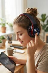Bluetooth Kulaklık Rgb Işıklı Kulak Üstü Kablolu Kablosuz Kulaklık B39S Kırmızı Siyah