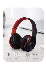 Bluetooth Kulaklık Rgb Işıklı Kulak Üstü Kablolu Kablosuz Kulaklık B39S Kırmızı Siyah