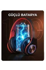 Bluetooth Kulaklık Rgb Işıklı Kulak Üstü Kablolu Kablosuz Kulaklık B39S Kırmızı Siyah