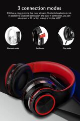 Bluetooth Kulaklık Rgb Işıklı Kulak Üstü Kablolu Kablosuz Kulaklık B39 Kırmızı Siyah