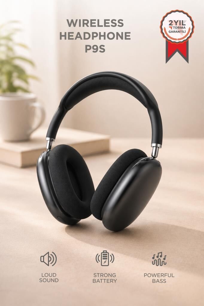 Bluetooth Kulaklık Sd Kart Aux Destekli Kulak Üstü Kablosuz Kulaklık P9S Siyah