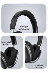 Bluetooth Kulaklık Sd Kart Aux Destekli Kulak Üstü Kablosuz Kulaklık P9S Siyah