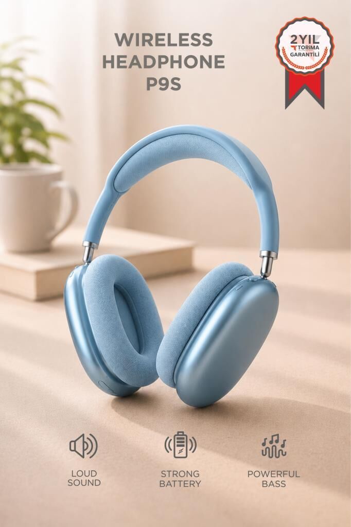 Bluetooth Kulaklık Sd Kart Aux Destekli Kulak Üstü Kablosuz Kulaklık P9S Mavi