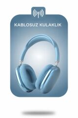 Bluetooth Kulaklık Sd Kart Aux Destekli Kulak Üstü Kablosuz Kulaklık P9S Mavi