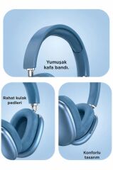 Bluetooth Kulaklık Sd Kart Aux Destekli Kulak Üstü Kablosuz Kulaklık P9S Mavi