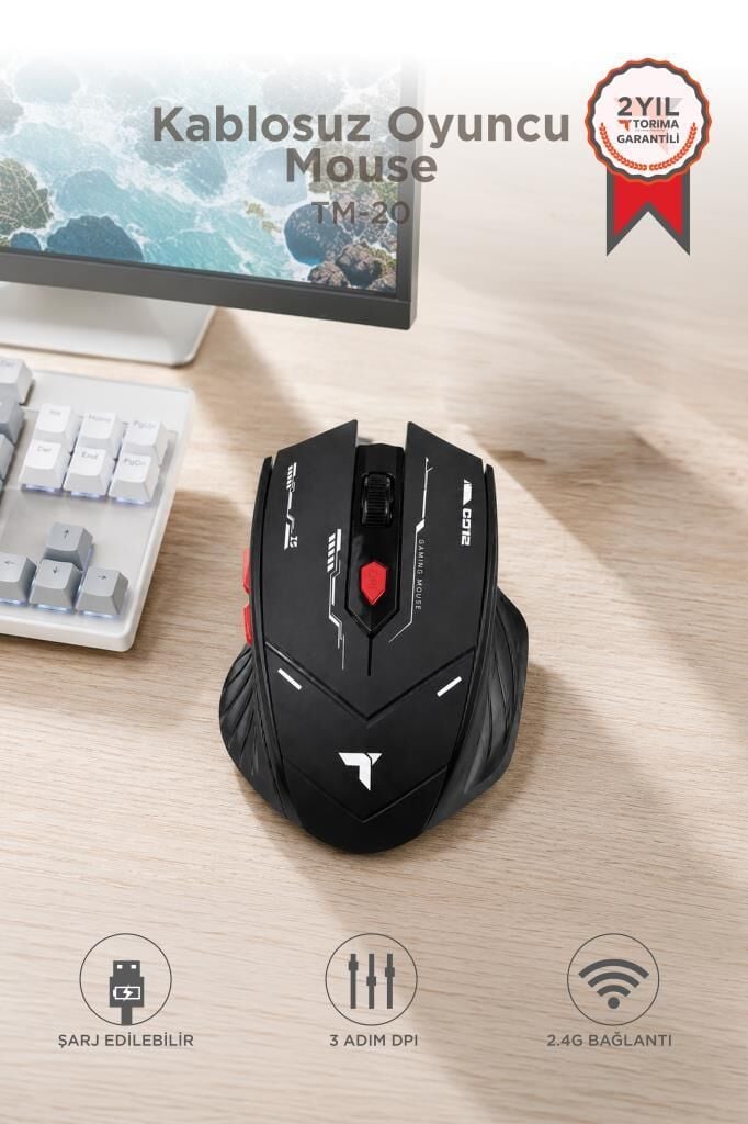 Mouse Çift Modlu Sessiz Kablosuz Oyuncu Fare TM20 Siyah